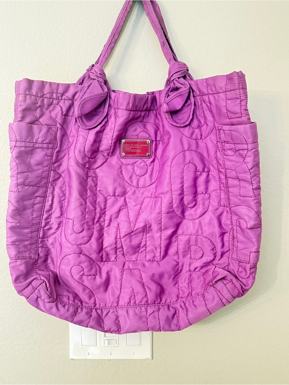 Marc by Marc Jacobs Quilted Purple Nylon Tote with Knotted Straps